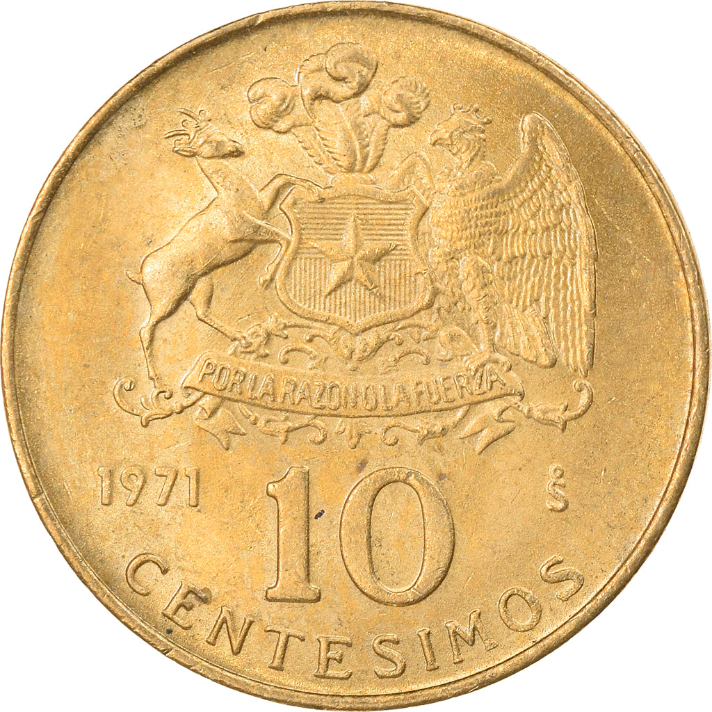 Moneta, Cile, 10 Centesimos, 1971, Santiago, BB, Alluminio-bronzo, KM:194