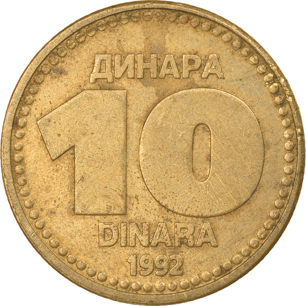 Moneta, Iugoslavia, 10 Dinara, 1992, MB+, Rame-nichel-zinco, KM:152