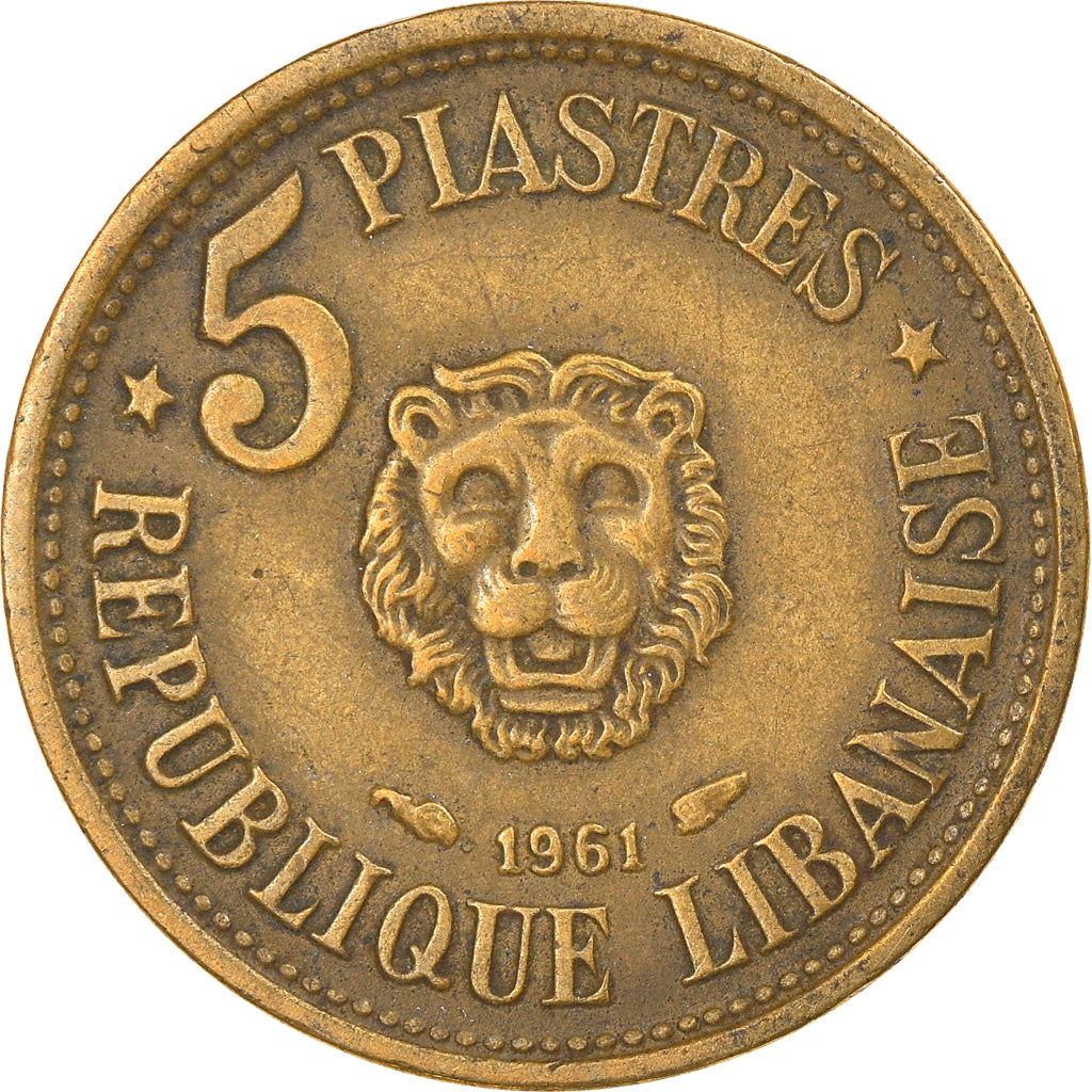 Coin, Lebanon, 5 Piastres, 1961, VF(30-35), Aluminum-Bronze, KM:21