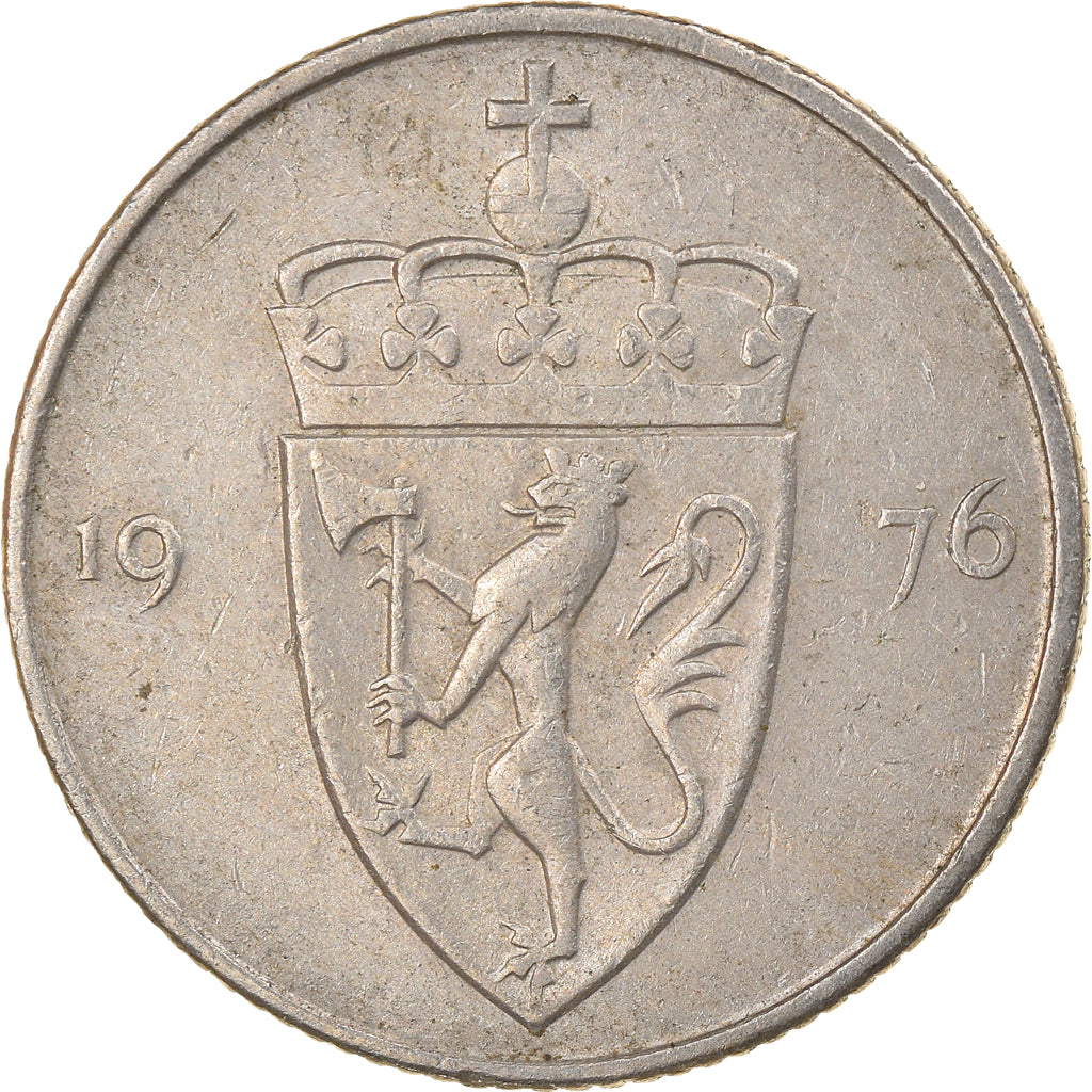 Coin, Norway, Olav V, 50 Öre, 1976, VF(30-35), Copper-nickel, KM:418