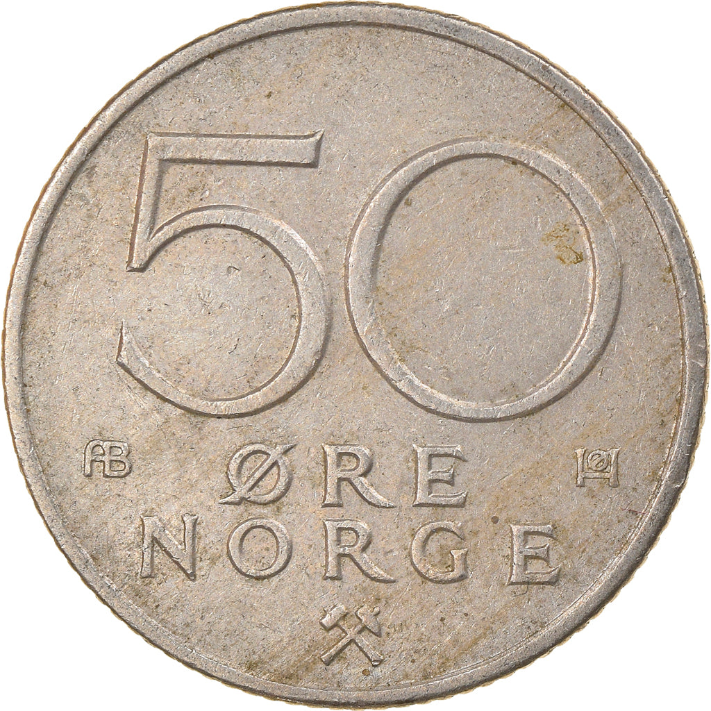 Coin, Norway, Olav V, 50 Öre, 1976, VF(30-35), Copper-nickel, KM:418