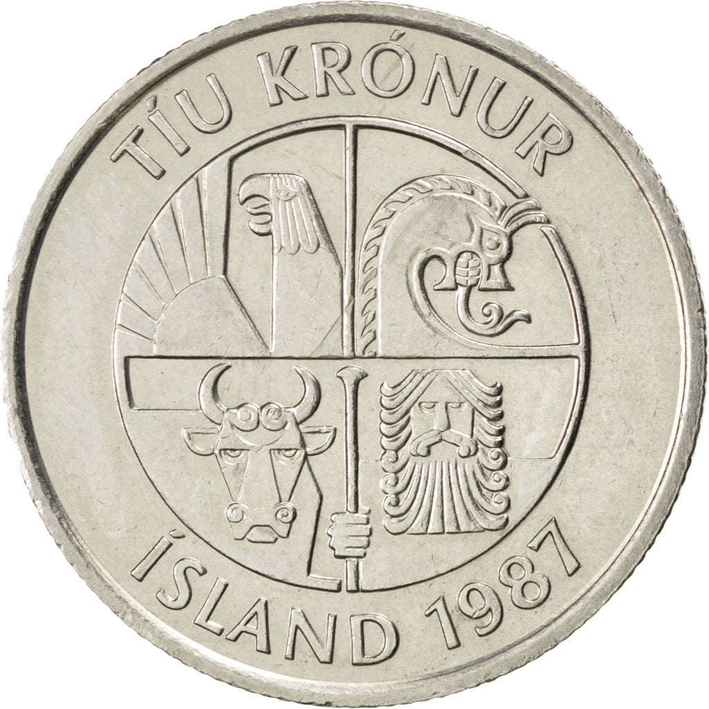 Islande, République, 10 Kronur 1987, KM 29.1