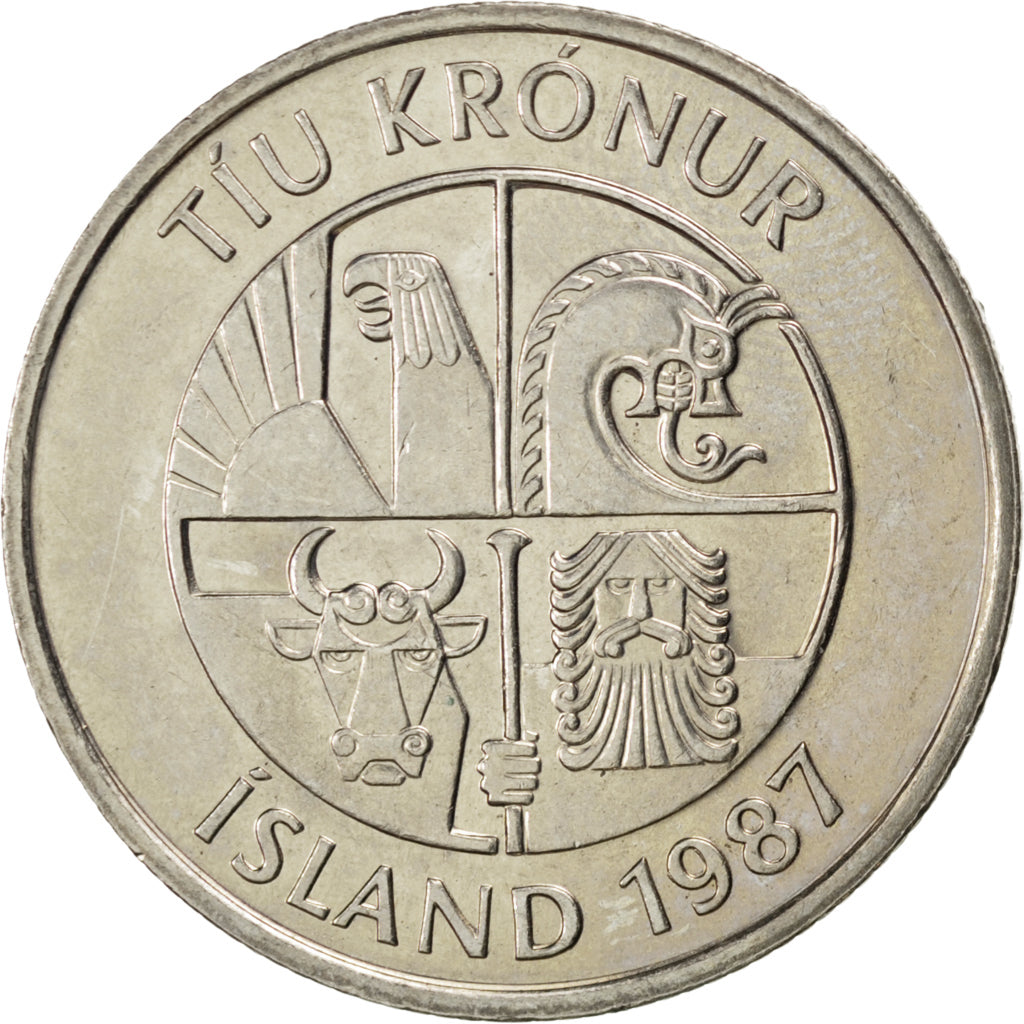 Islande, République, 10 Kronur 1987, KM 29.1