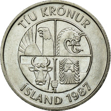 Coin, Iceland, 10 Kronur, 1987, AU(55-58), Copper-nickel, KM:29.1