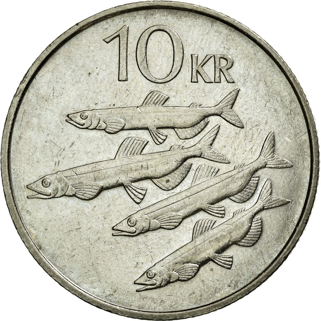 Coin, Iceland, 10 Kronur, 1987, AU(55-58), Copper-nickel, KM:29.1