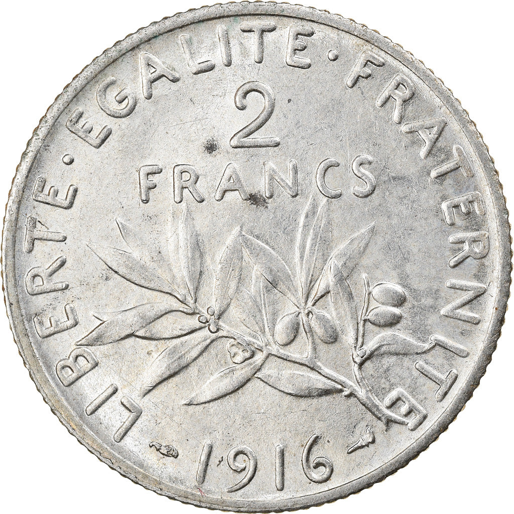 Coin, France, Semeuse, 2 Francs, 1916, Paris, AU(55-58), Silver, KM:845.1