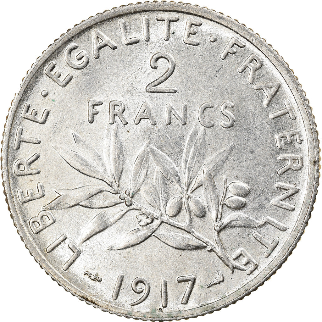 Coin, France, Semeuse, 2 Francs, 1917, Paris, AU(55-58), Silver, KM:845.1
