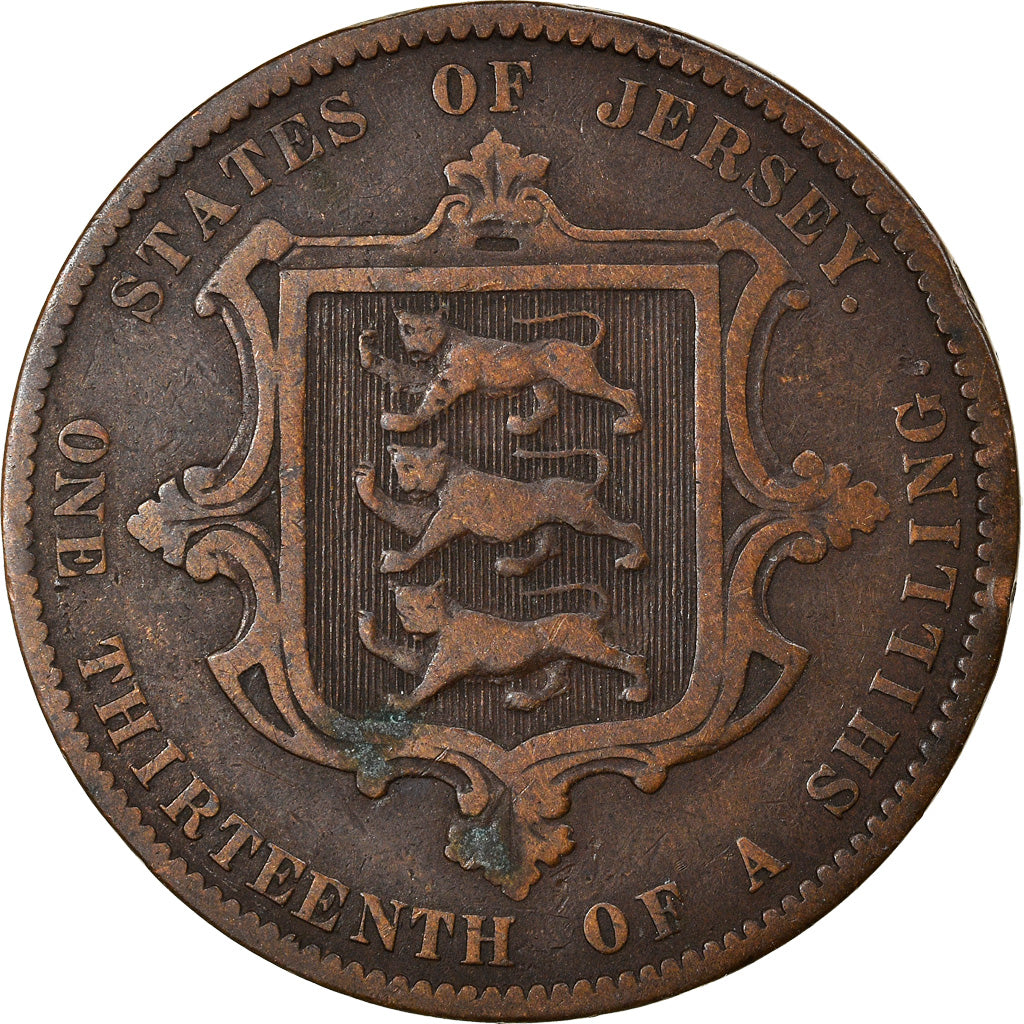 Coin, Jersey, Victoria, 1/13 Shilling, 1866, VF(30-35), Bronze, KM:5