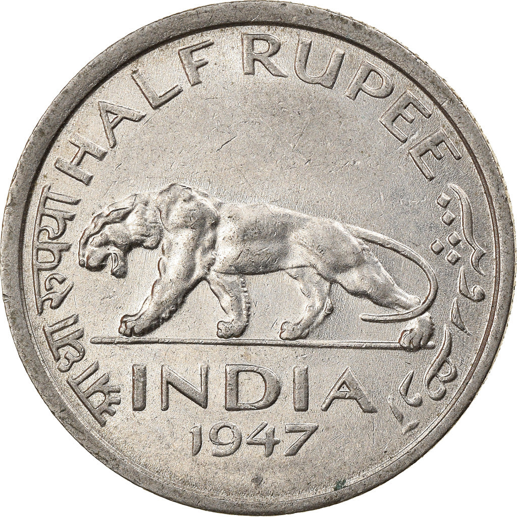 Coin, INDIA-BRITISH, George VI, 1/2 Rupee, 1947, EF(40-45), Nickel, KM:553