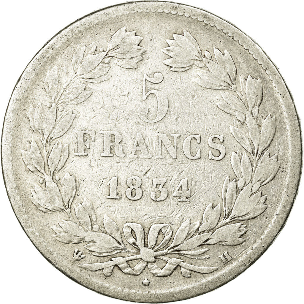 Coin, France, Louis-Philippe, 5 Francs, 1834, La Rochelle, VF(20-25), Silver