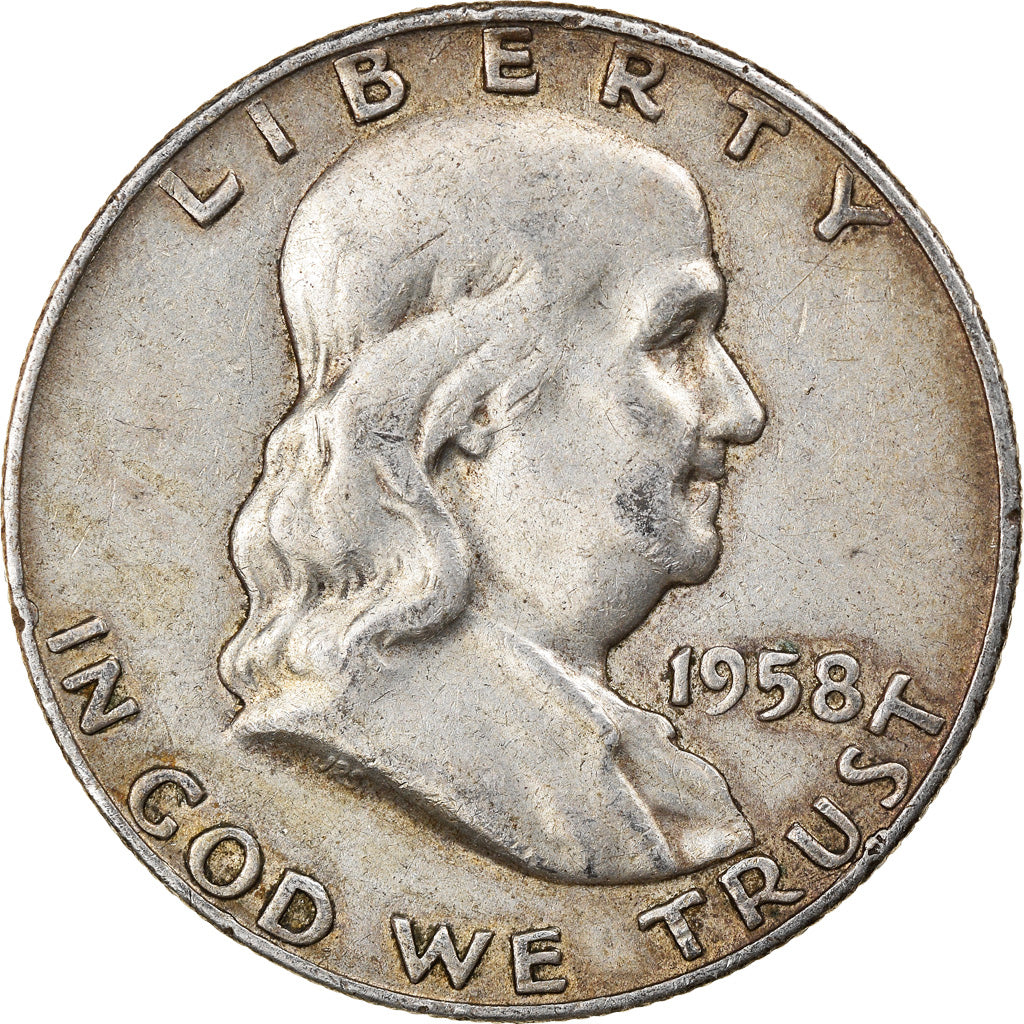 Coin, United States, Franklin Half Dollar, Half Dollar, 1958, U.S. Mint, Denver
