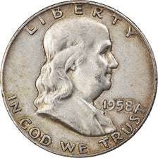 Coin, United States, Franklin Half Dollar, Half Dollar, 1958, U.S. Mint, Denver