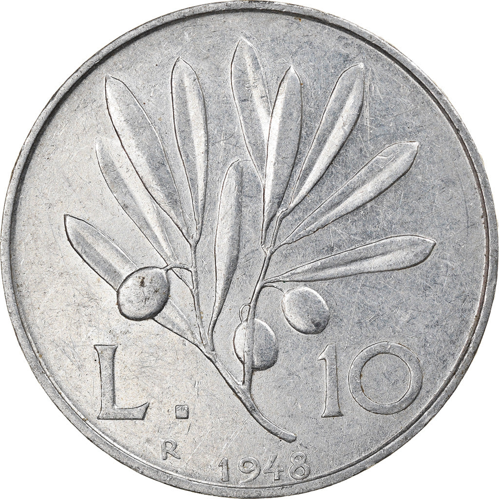 Coin, Italy, 10 Lire, 1948, Rome, VF(30-35), Aluminum, KM:90