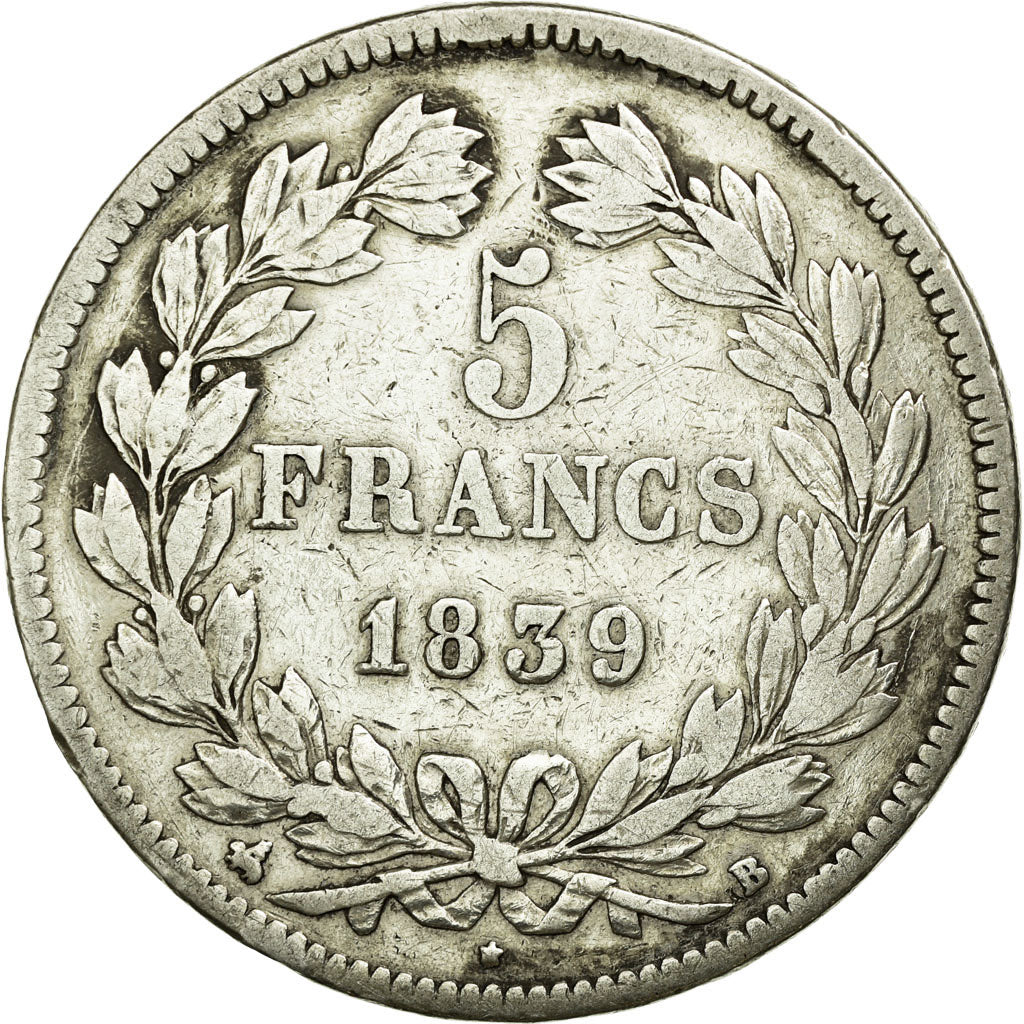 Münze, Frankreich, Louis-Philippe, 5 Francs, 1839, Rouen, S, Silber, KM:749.2