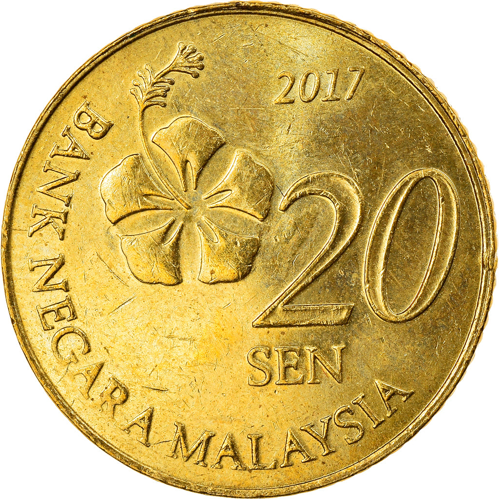 Moeda, Malásia, 20 Sen, 2017, EF(40-45), Níquel-Latão