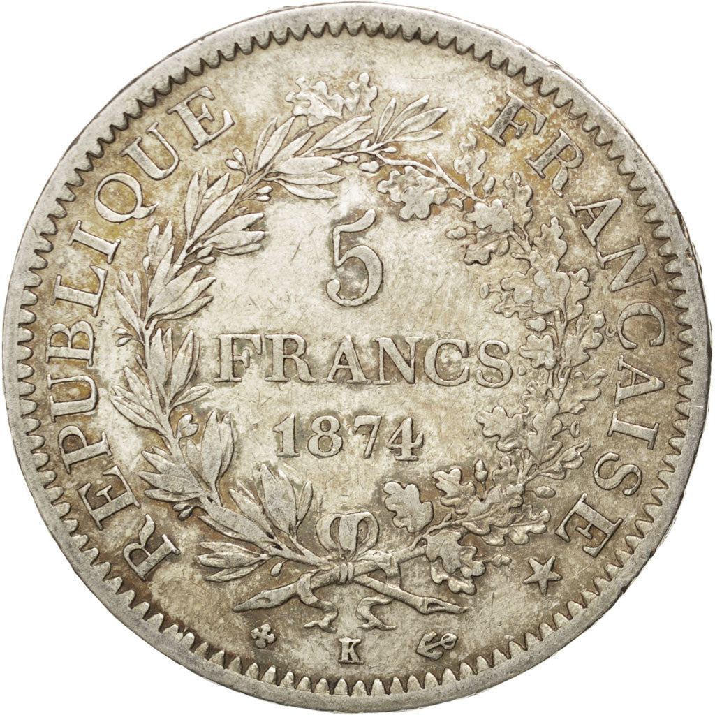 FRANCE, Hercule, 5 Francs, 1874, Bordeaux, KM #820.2, EF(40-45), Silver,...