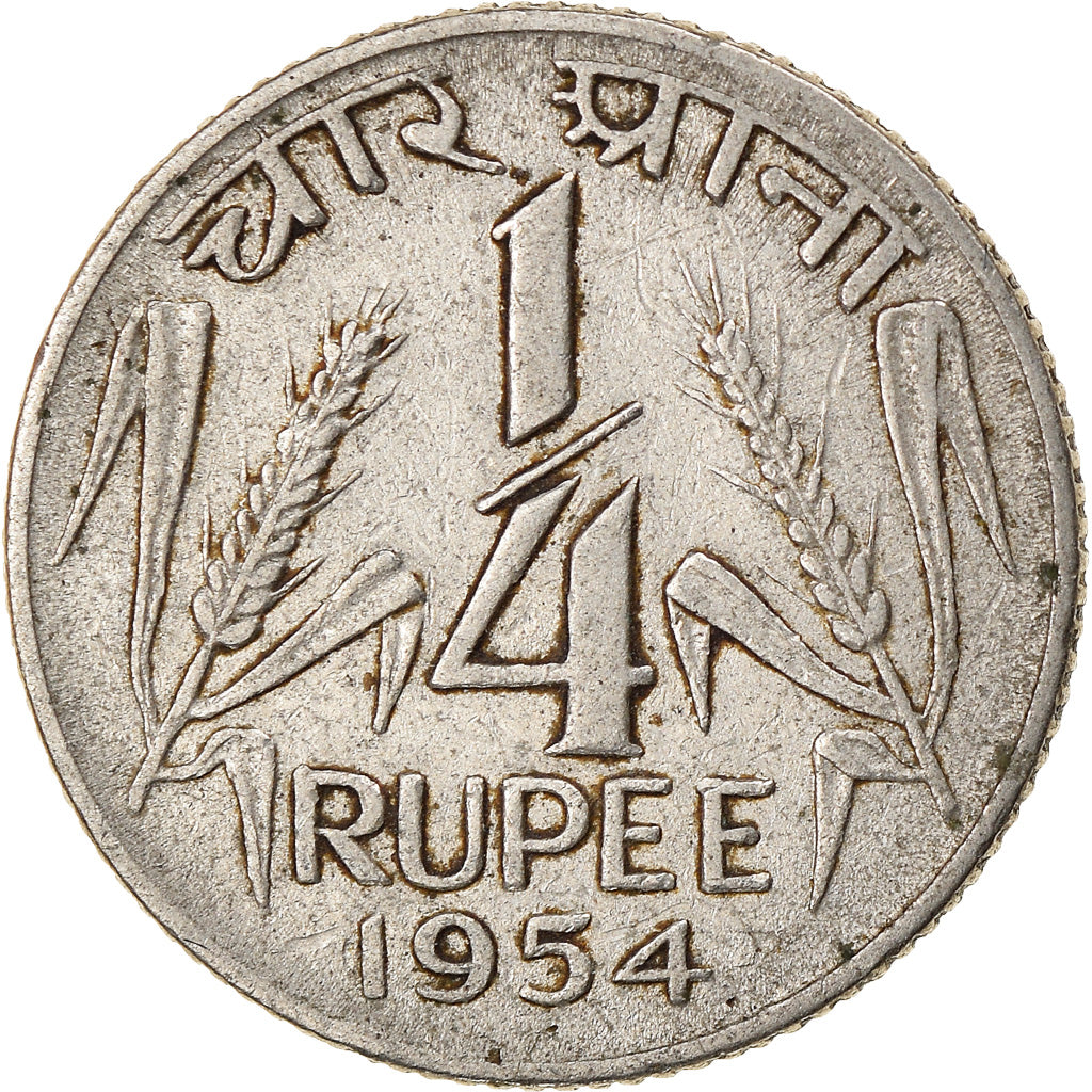 Coin, INDIA-REPUBLIC, 1/4 Rupee, 1954, VF(30-35), Nickel, KM:5.2
