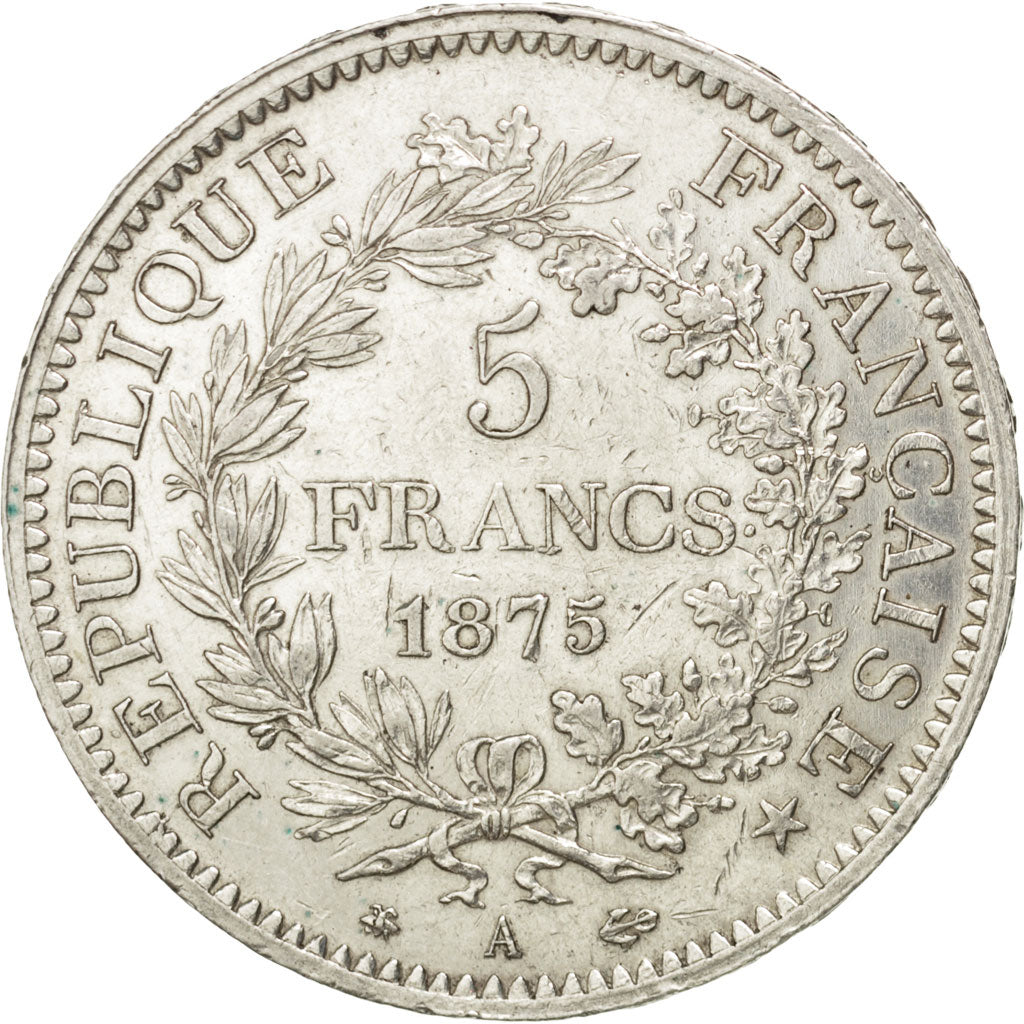 FRANCE, Hercule, 5 Francs, 1875, Paris, KM #820.1, EF(40-45), Silver, Gadoury...
