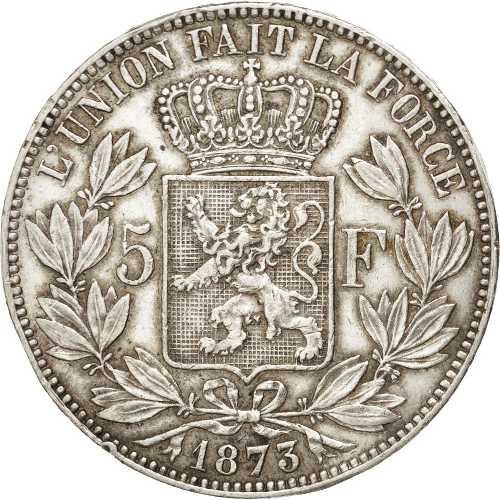 BELGIUM, 5 Francs, 5 Frank, 1873, KM #24, VF(30-35), Silver, 25.01