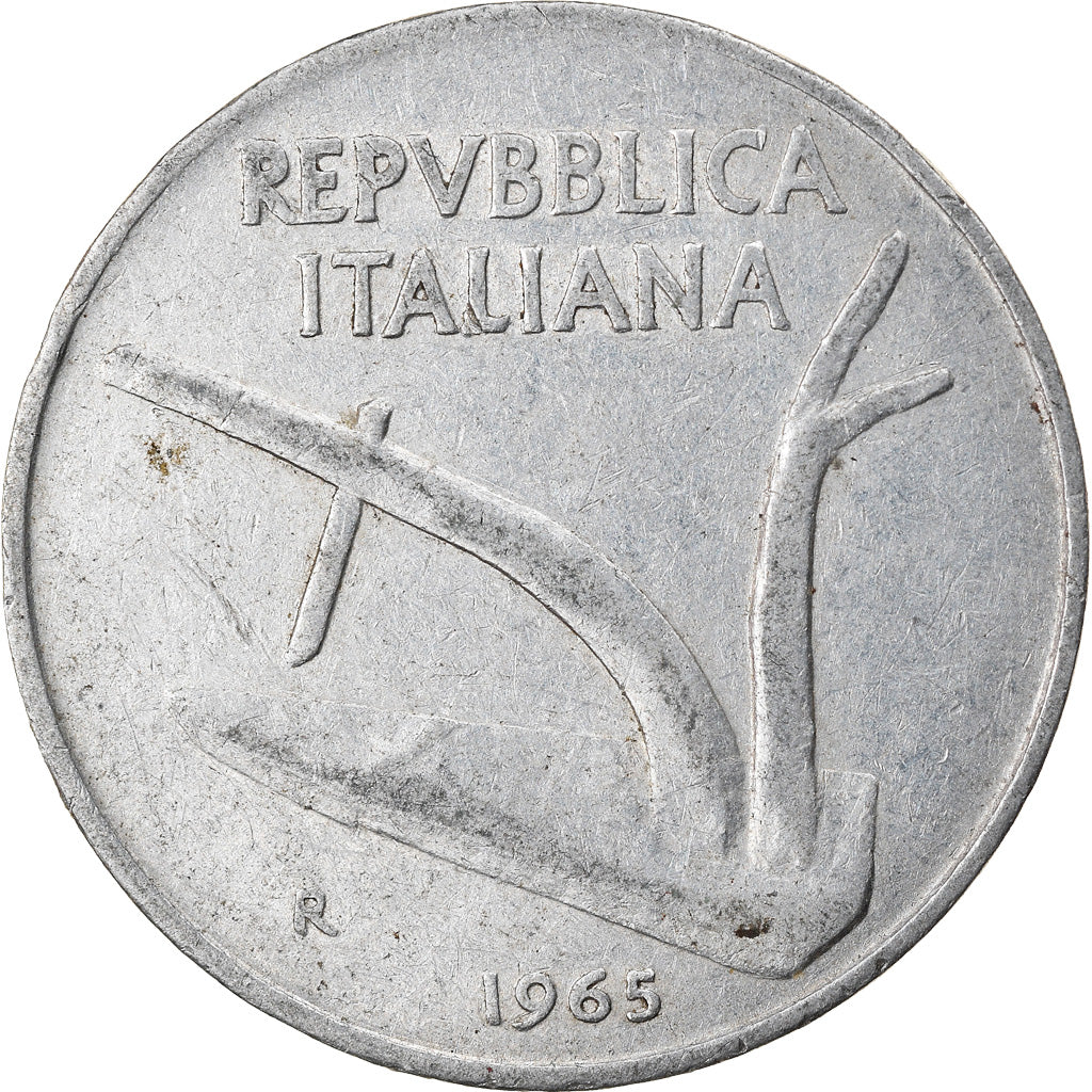 Coin, Italy, 10 Lire, 1965, Rome, EF(40-45), Aluminum, KM:93