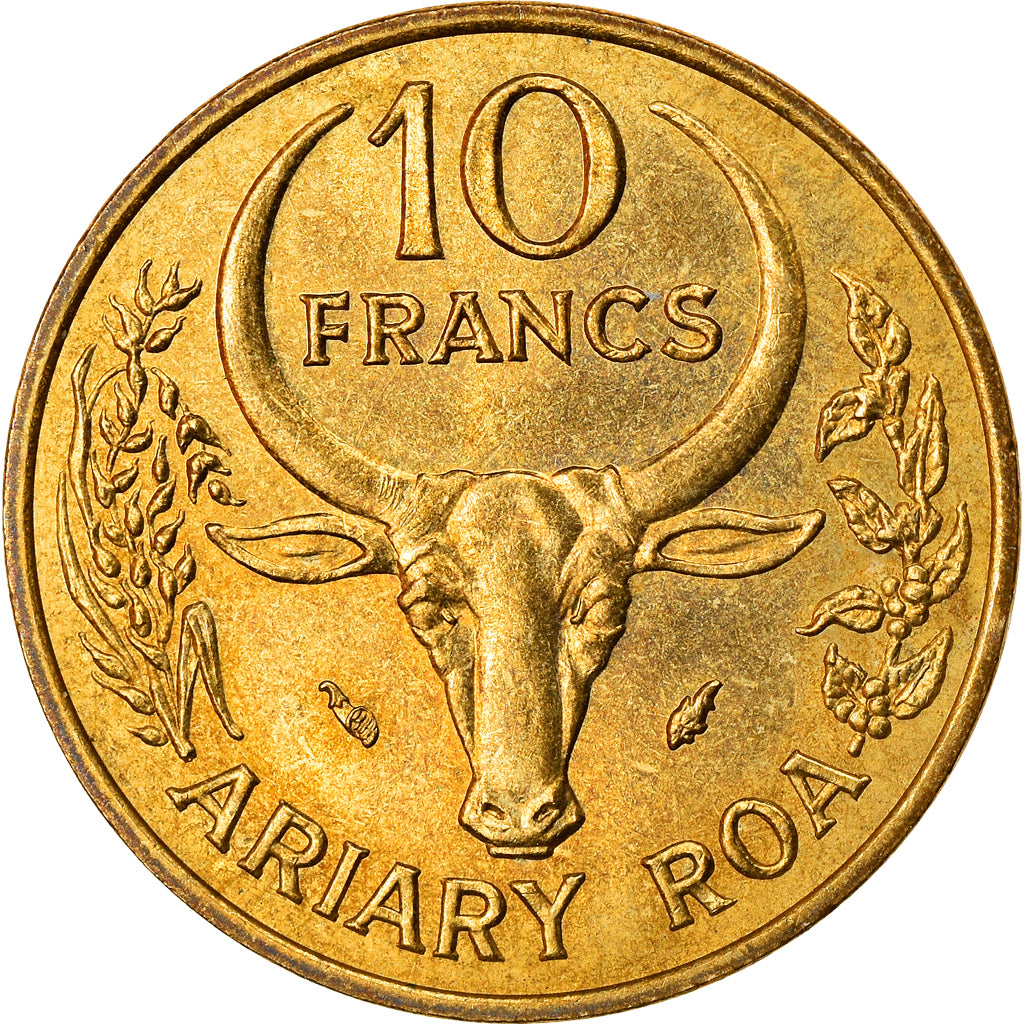 Coin, Madagascar, 10 Francs, 2 Ariary, 1978, Paris, EF(40-45), Aluminum-Bronze