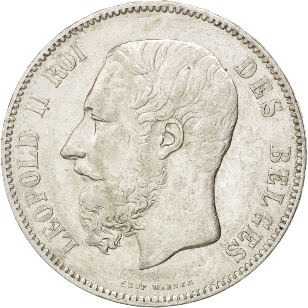 BELGIUM, 5 Francs, 5 Frank, 1873, KM #24, AU(50-53), Silver, 24.84