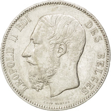 BELGIUM, 5 Francs, 5 Frank, 1873, KM #24, AU(50-53), Silver, 24.84