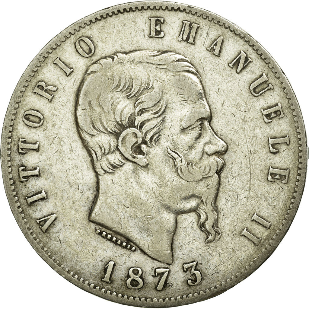Coin, Italy, Vittorio Emanuele II, 5 Lire, 1873, Milan, EF(40-45), Silver
