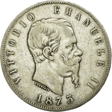 Coin, Italy, Vittorio Emanuele II, 5 Lire, 1873, Milan, EF(40-45), Silver