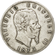 ITALY, 5 Lire, 1873, Milan, KM #8.3, VF(30-35), Silver, 24.83