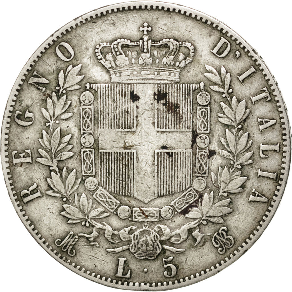 ITALY, 5 Lire, 1873, Milan, KM #8.3, VF(30-35), Silver, 24.83