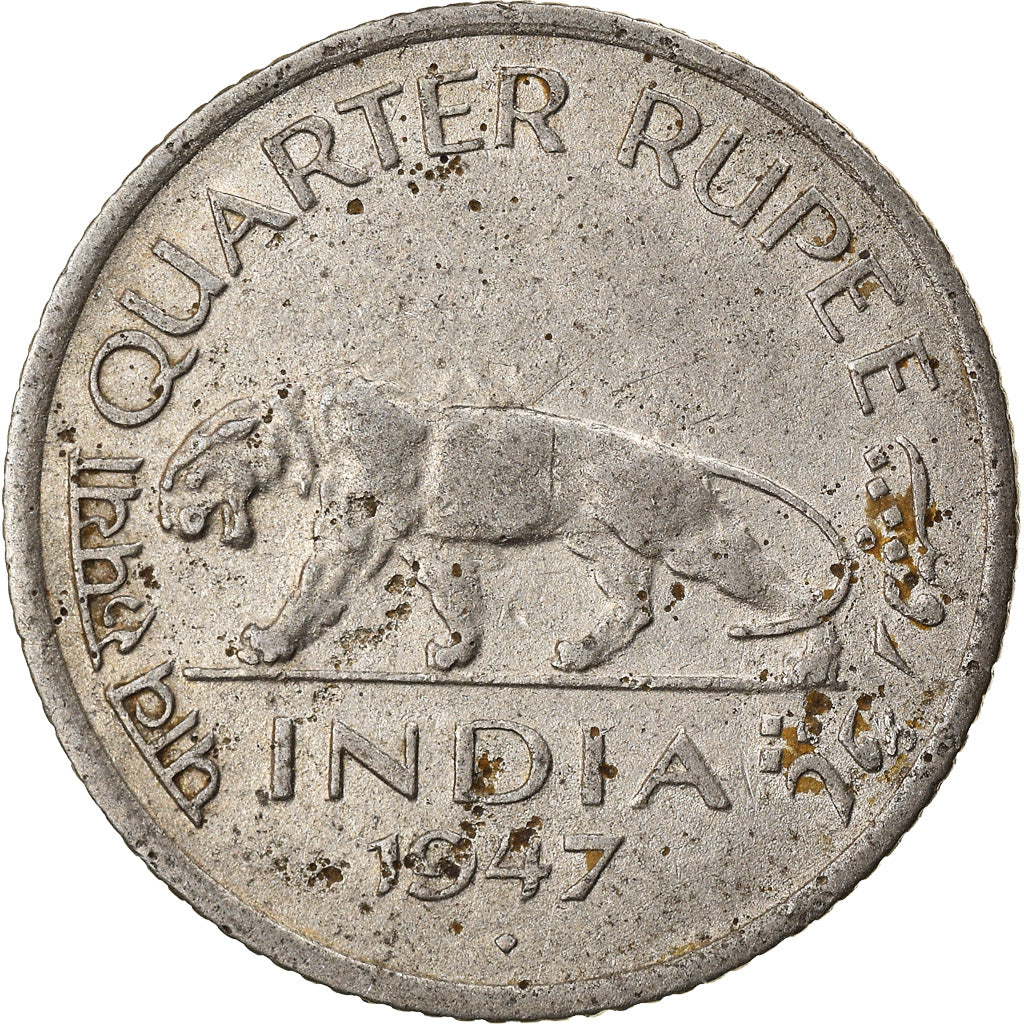 Coin, INDIA-BRITISH, George VI, 1/4 Rupee, 1947, VF(30-35), Nickel, KM:548