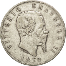 ITALY, 5 Lire, 1870, Milan, KM #8.3, EF(40-45), Silver, 24.82