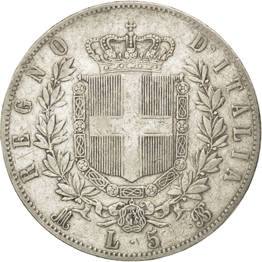 ITALY, 5 Lire, 1870, Milan, KM #8.3, EF(40-45), Silver, 24.82
