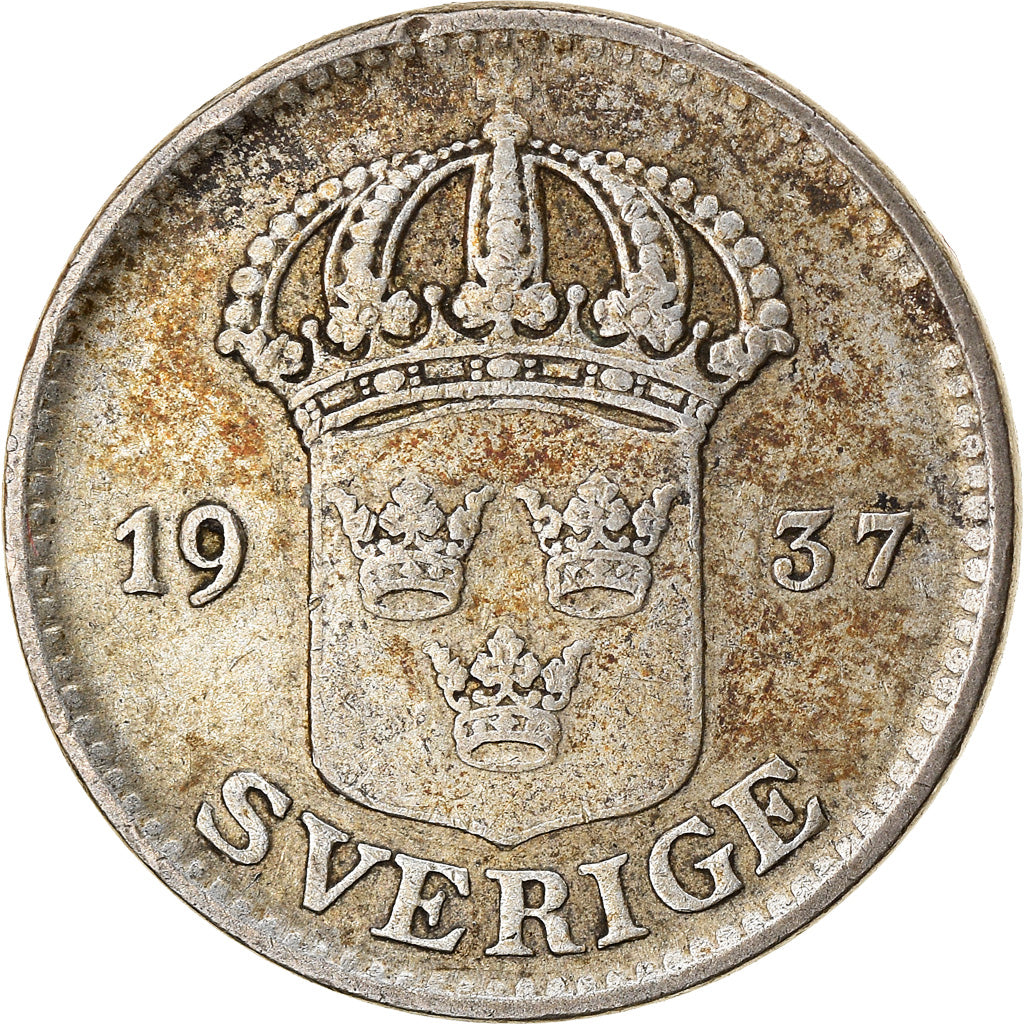Coin, Sweden, Gustaf V, 25 Öre, 1937, VF(30-35), Silver, KM:785