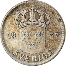 Coin, Sweden, Gustaf V, 25 Öre, 1937, VF(30-35), Silver, KM:785