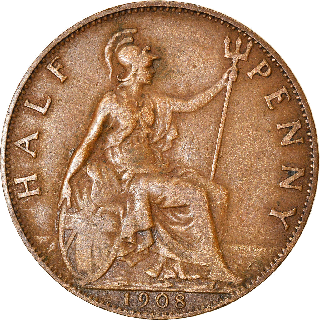 Coin, Great Britain, Elizabeth II, 1/2 Penny, 1908, VF(30-35), Bronze, KM:896