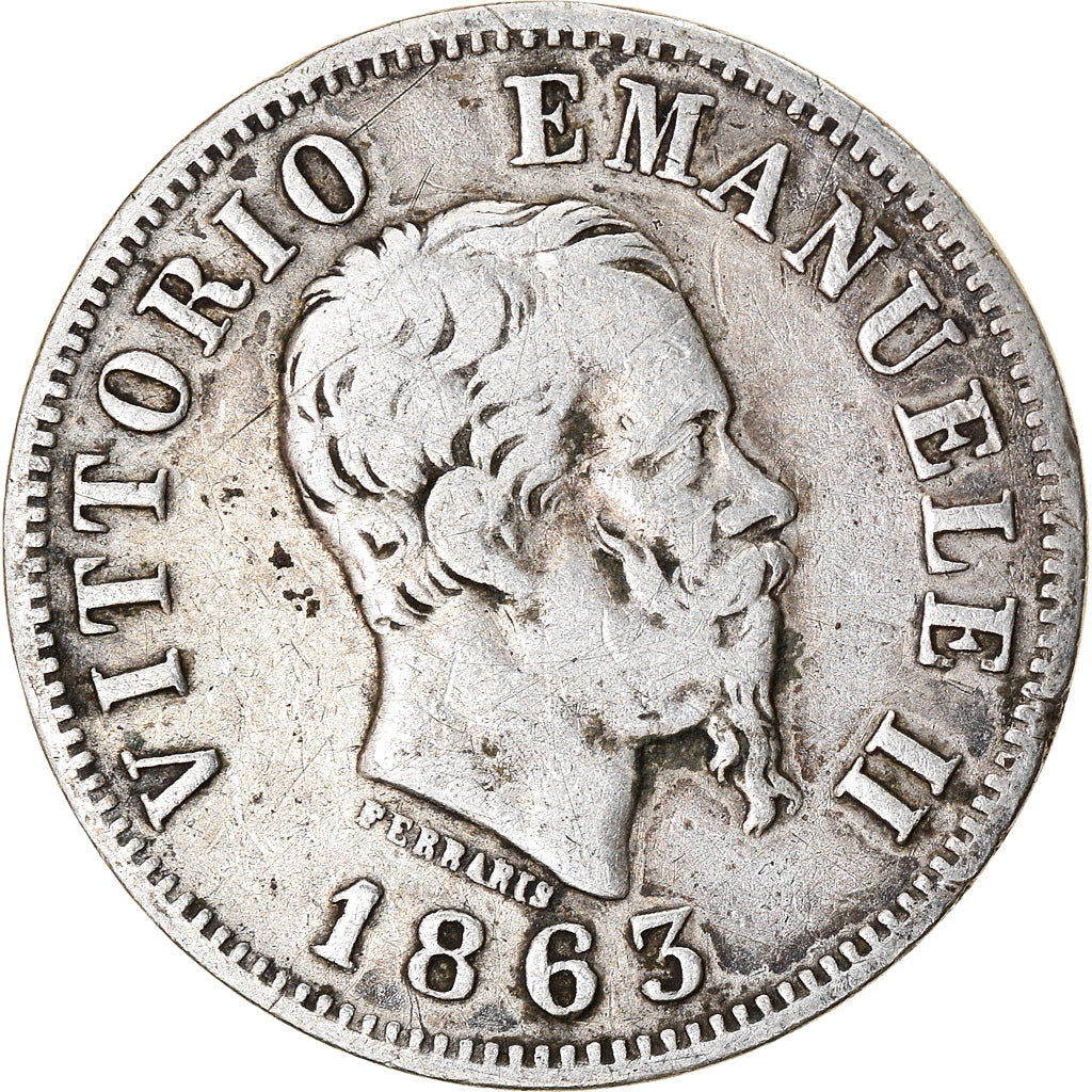 Moneta, Italia, Vittorio Emanuele II, 50 Centesimi, 1863, Milan, BB, Argento