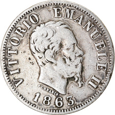 Moneta, Italia, Vittorio Emanuele II, 50 Centesimi, 1863, Milan, BB, Argento