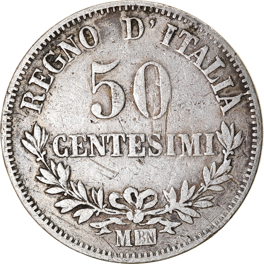 Moneta, Italia, Vittorio Emanuele II, 50 Centesimi, 1863, Milan, BB, Argento