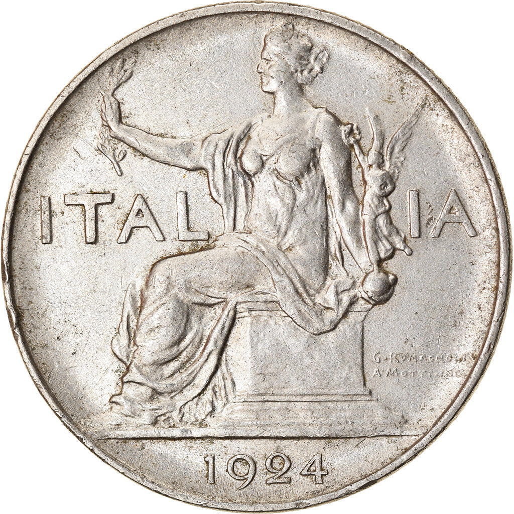 Moeda, Itália, Vittorio Emanuele III, Lira, 1924, Rome, VF(30-35), Níquel