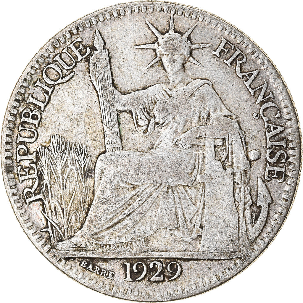 Moneda, INDOCHINA FRANCESA, 10 Cents, 1929, Paris, BC+, Plata, KM:16.1