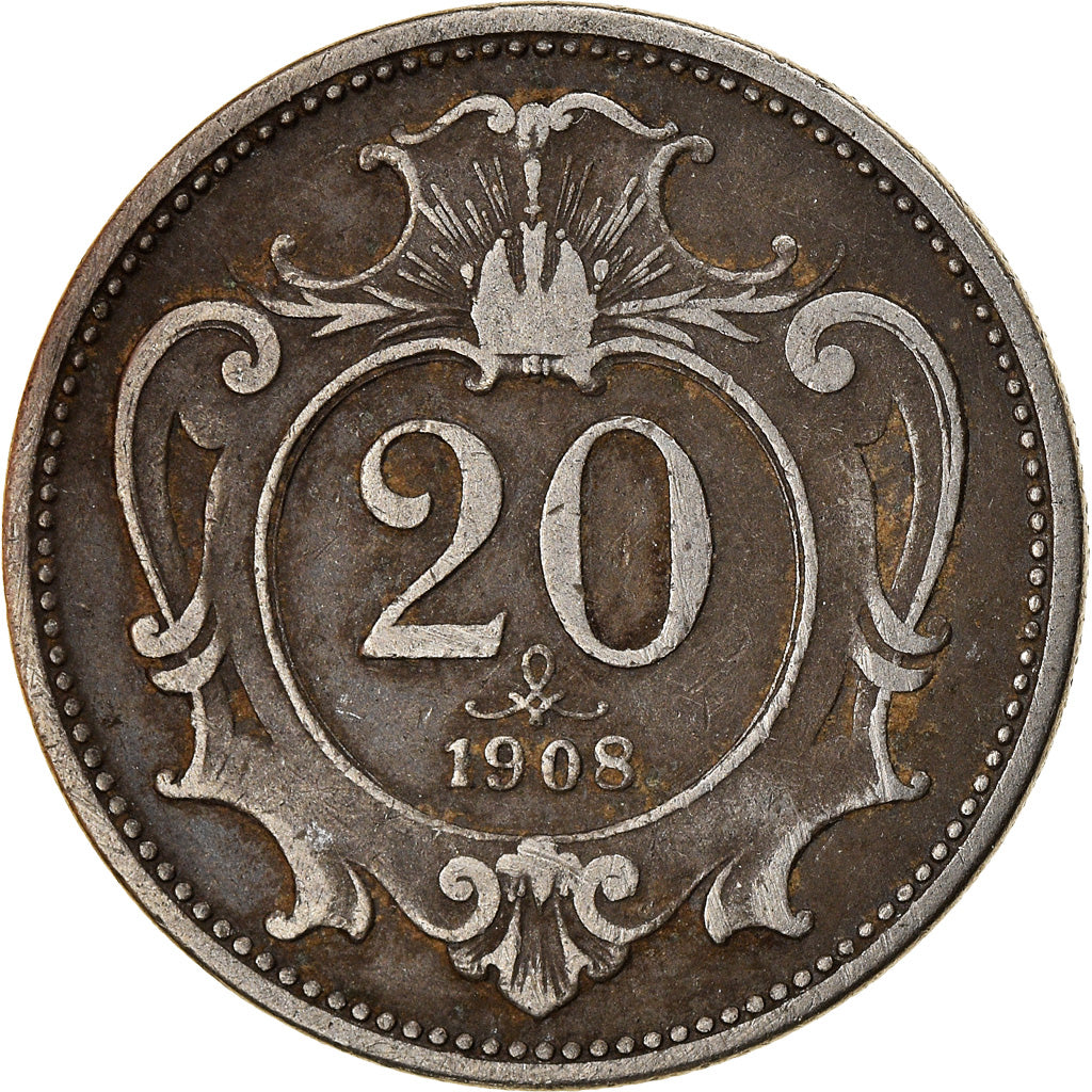 Coin, Austria, Franz Joseph I, 20 Heller, 1908, VF(30-35), Nickel, KM:2803