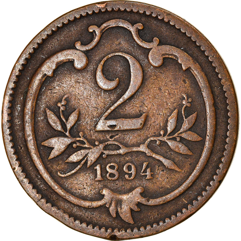 Coin, Austria, Franz Joseph I, 2 Heller, 1894, VF(30-35), Bronze, KM:2801