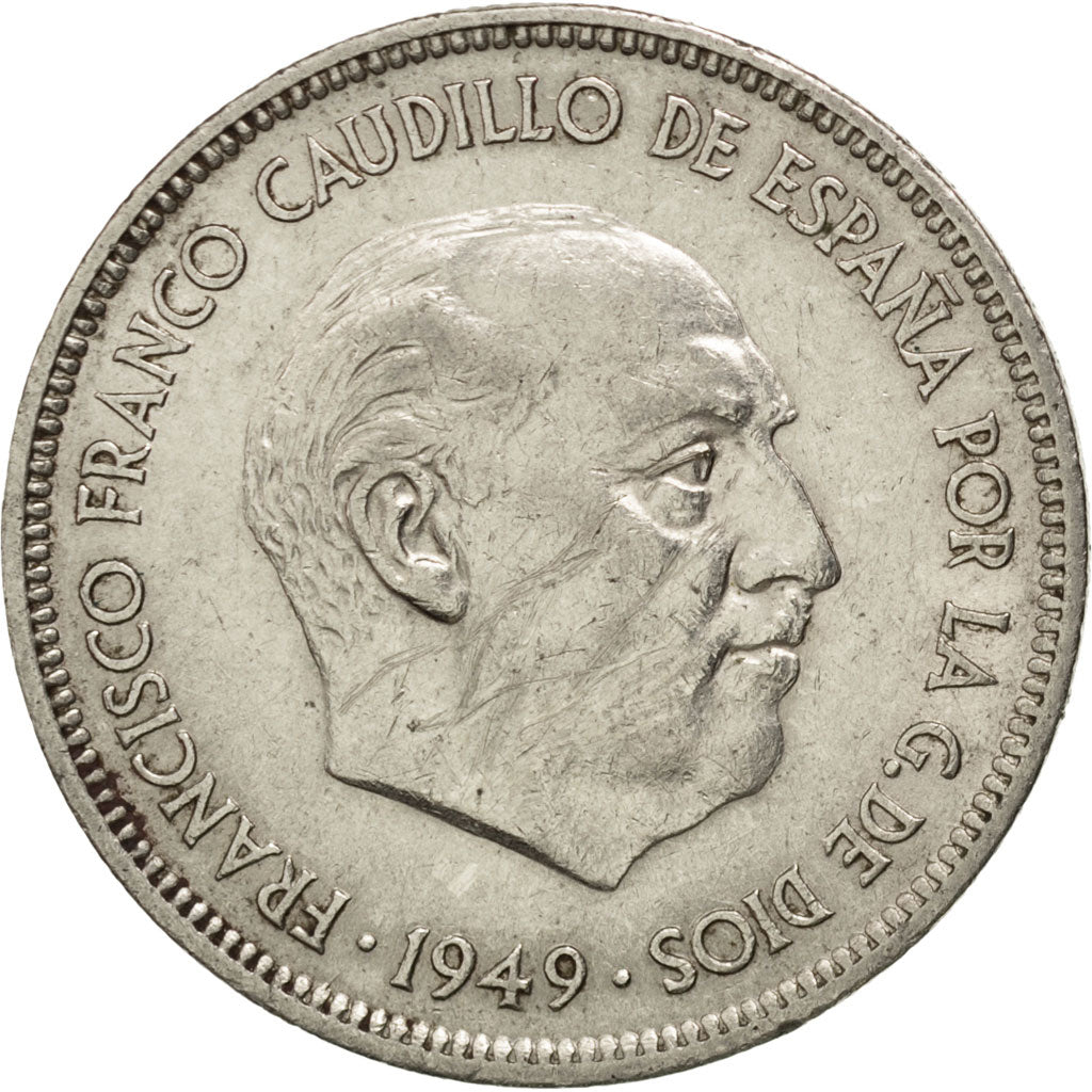 Spain, 5 Pesetas, 1949, KM #778, EF(40-45), Nickel, 14.94