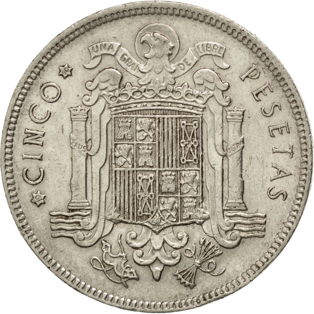 Spain, 5 Pesetas, 1949, KM #778, EF(40-45), Nickel, 14.94