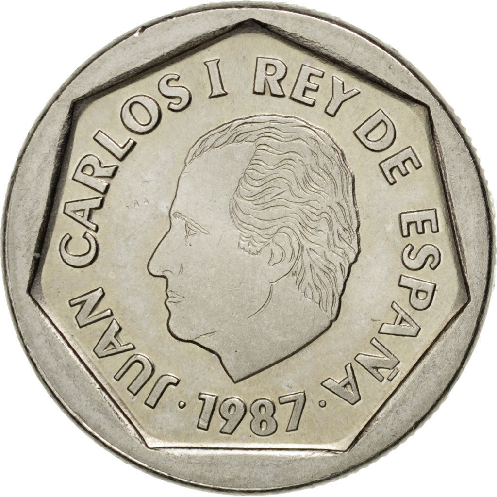SPAIN, 200 Pesetas, 1987, KM #829, AU(55-58), Copper-Nickel, 21.7, 8.47