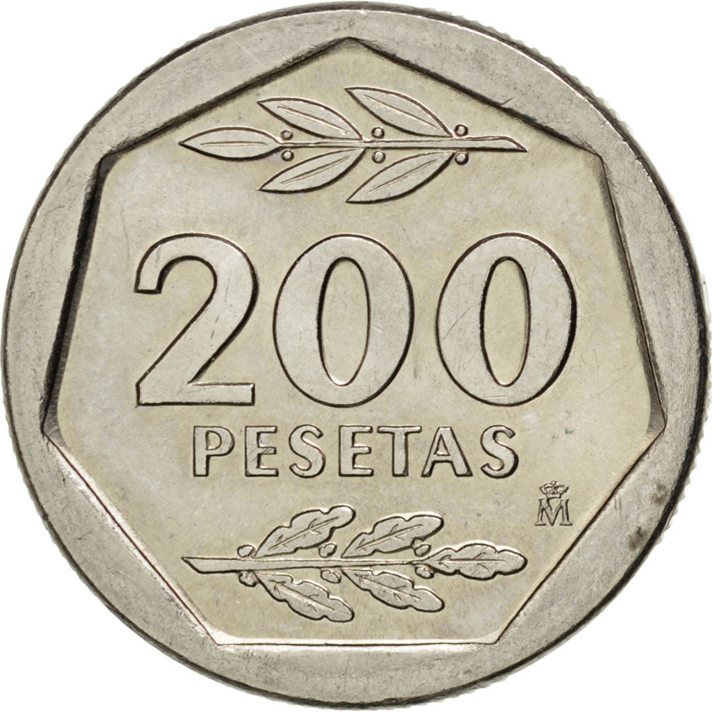 SPAIN, 200 Pesetas, 1987, KM #829, AU(55-58), Copper-Nickel, 21.7, 8.47