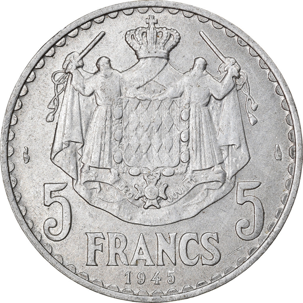 Coin, Monaco, Louis II, 5 Francs, 1945, Paris, EF(40-45), Aluminum, KM:122