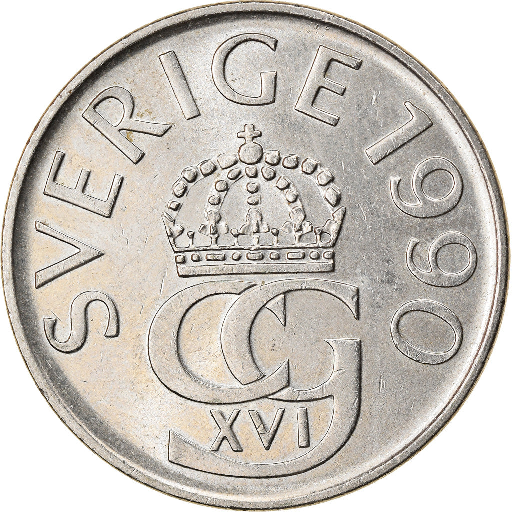 Coin, Sweden, Carl XVI Gustaf, 5 Kronor, 1990, EF(40-45), Copper-nickel, KM:853